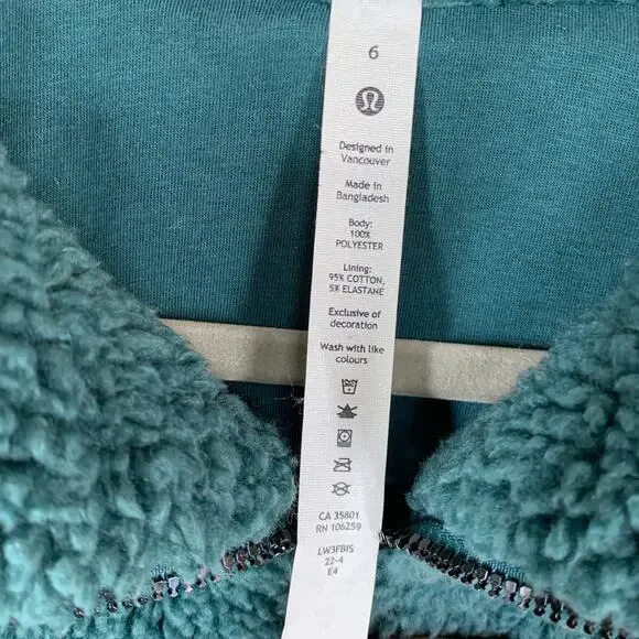 Lululemon Cinchable Fleece Zip Up 6 Green Jasper Plush High Neck Sherpa Athletic - Picture 5 of 16